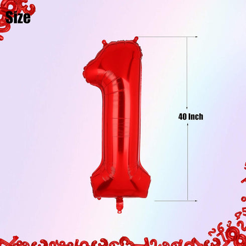40 Inch Red Number Balloons Mylar Foil Helium Digital Balloons for Baby Shower 1st Birthday Party Decor Supplies