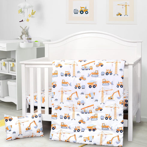 3 Set Set Set Sets JISEN Piece Crib Bedding Soft Baby Crib Bedding Construction Trucks Crib Comforter - Comforter Sheet