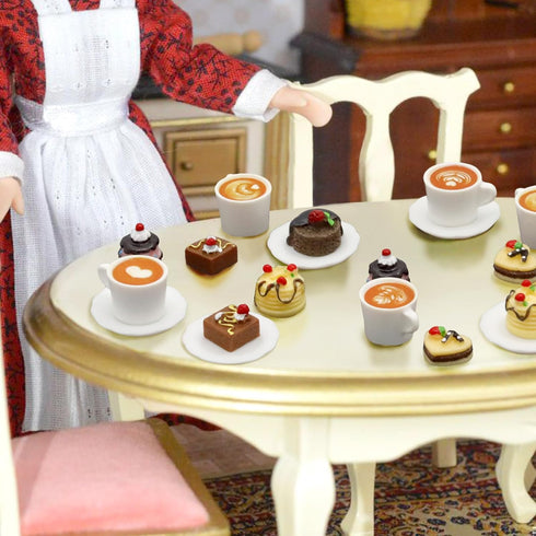 24 Sets 1:12 Hiawbon Pcs Miniature Food Kitchen Decoration Miniature Coffee Mugs Cakes Dessert Model Pretend Coffee