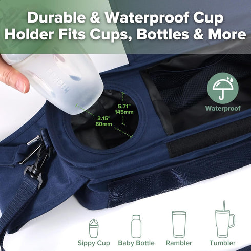 haakaa Universal Stroller Organizer - Bluestone, Single Cup Holder, Stroller Caddy Accessories with Shoulder Strap