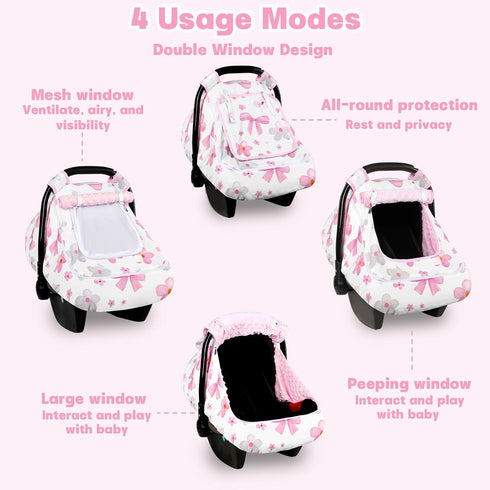 Hooyax Baby Car Seat Cover with Dual Zipper, Extra Large Mesh Window Carseat Canopy, All-Season Weather Protection