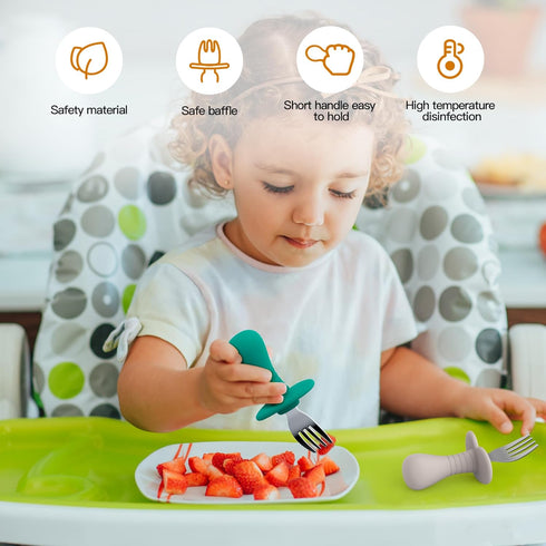 2 Pcs Baby Forks Toddler Forks for Self Feeding, Kids Forks with Silicone Round Handle, Stainless Steel Toddler Utensils Children Safe Silverware Set, Anti-Choke Design, BPA Free by SFCCMM