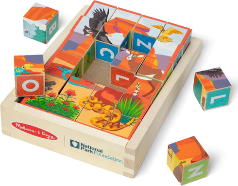 Melissa & Doug National Parks Alphabet & Animals 24-Piece Cube Puzzle (Everglades, Arches, Yellowstone)