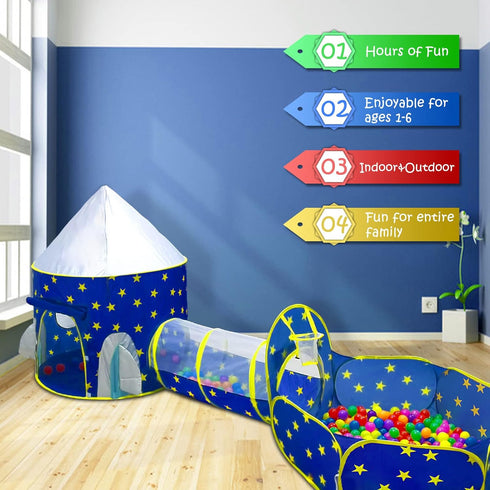 PigPigPen 3pc Kids Play Tent for Boys with Ball Pit, Crawl Tunnel, Princess Tents for Toddlers