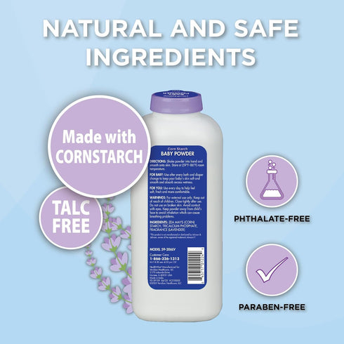 15 oz (425g) HealthWise Corn Starch Baby Powder | Soothing Lavender Scent | Talc Free | Paraben & Phthalate Free |