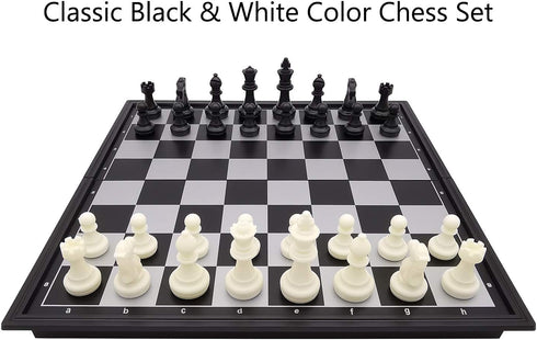 9.8" Magnetic Travel Chess Set, Portable Folding Chess Board for Adults and Kids, Black & White Color