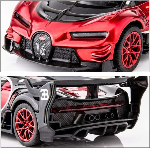 BDTCTK Bugatti Vision GT Supercar 1/32 Zinc Alloy Die Casting Pull Back Car Model Toy with Sound and Light (Red)