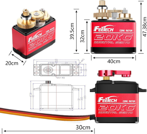 20KG 7.4V 180 1/8 1/10 x4, RC4WD, FEETECH Servo Motor High Voltage Waterproof High Torque RC Servo Full Metal Gear