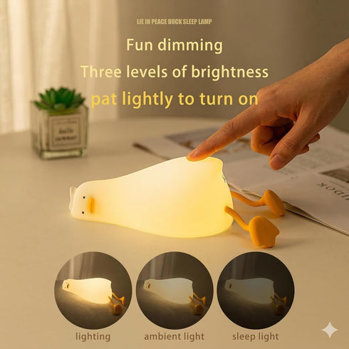 Dimmable Benson Lying Flat Duck Night Light, Existential Crisis Squishy Silicone Duck Lamp, Rechargeable Touch