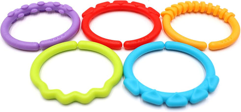 24 Pack Colorful Baby Teether Rings Links Toys for Rattle Strollers Car Seat Travel - Suitable for Baby, Infant,