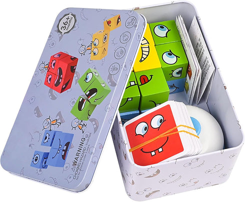 Large Wooden Face Expression Puzzle, Building Cubes for Logical Thinking, Face Changing Magic Cube Puzzles with Bell
