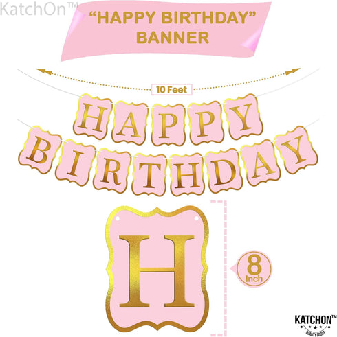 KatchOn Pink Happy Birthday Banner, 10 Feet, NO DIY | Happy Birthday Sign for Backdrop Decorations