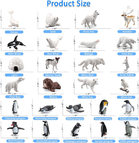 26Pcs Arctic Animal Figures - Polar Animal Toys Figurines with Penguins, Arctic Fox, Wolf, Polar Bear for Kids