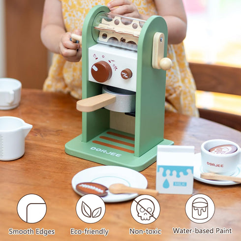 Playset Girl,17pcs Kids Wooden Coffee Maker Toy,Coffee Machine with Grinder,Play Coffee Making Routine,Stimulates