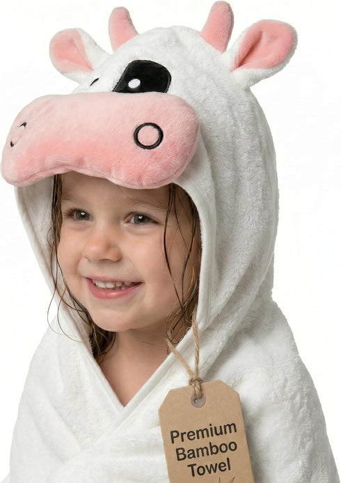 POCASOPA 35x35 Hooded Towel with Cute Cow Vaquita Design - Rayon Made from Bamboo - Premium Baby Gift - Ultra Soft