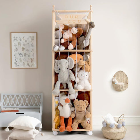 Mloong Stuffed Animal Storage, Wood Stuffed Animal Zoo Storage,Space Save Toy Organizer,