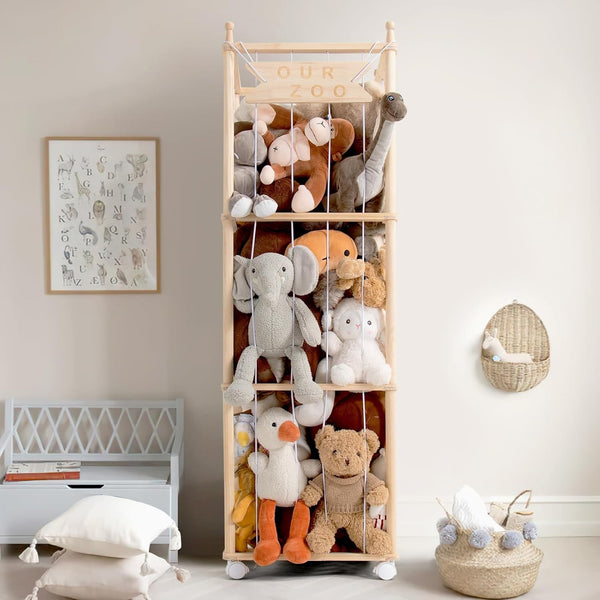 Mloong Stuffed Animal Storage, Wood Stuffed Animal Zoo Storage,Space Save Toy Organizer,