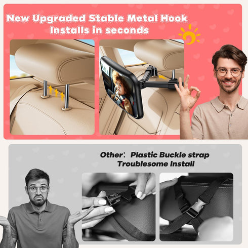 Baby Car Mirror for Rear Facing Infant, 360° Rotation Backseat Mirror with Clear View, Shatterproof, Easy Install