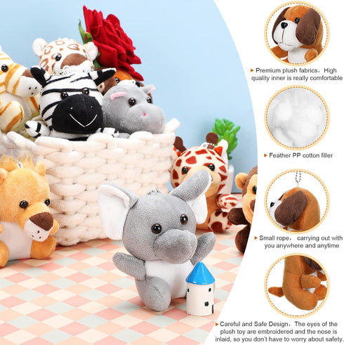 12pcs 3.9 Inch Skylety Mini Safari Stuff Animal Cute Jungle Stuffed Animal Lion Rabbit Owl Hedgehog Monkey Tiger Zebra
