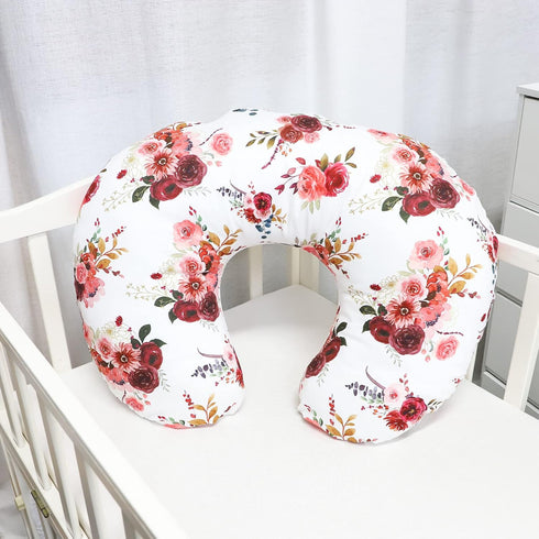 SWESEN Floral Nursing Pillow Cover for Baby Girl, Soft Organic Breastfeeding Pillow Slipcover, Burgundy Watercolor
