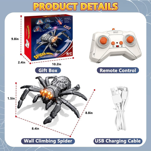 3-5 5-7 8-13, Infowush Wall Climbing Spider, Rechargeable Remote Control Spider Kids Toys, Floor/Wall Crawling Robot