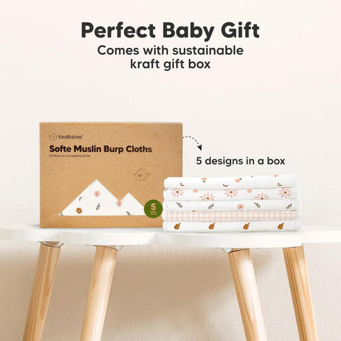 5-Pack 8-Layers Muslin Burp Cloths Baby Boy, Girl - Very Absorbent Baby Burp Cloth Rags, Viscose Derived from Bamboo