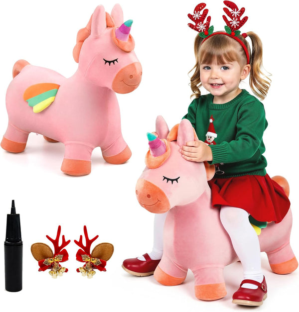 Bouncy Horse Unicorn Toys, Inflatable Bouncing Animal Hopping Toys, Outdoor Indoor Ride
