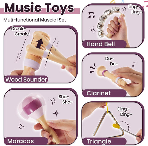 1-3, 1 2 3 4 5+ BUYGER Wooden Musical Instruments for Toddler Baby Montessori Percussion Instruments Toys Music