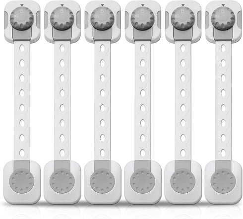 TASSU Child Safety Locks 6-Pack Adjustable Double Lock Baby Proofing Latches for Cabinets,