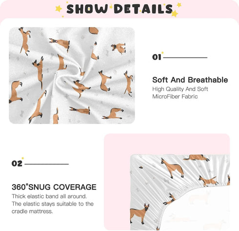 CHUROUSY 28x52 Inch Belgian Shepherd Dog Crib Sheets for Boys Girl Belgian Malinois Mattress Cover Cartoon Pet Dog