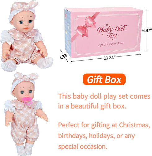 Besurejoy 12'' Playset 4 Bottle,Backpack Set Baby Doll with Outfits,Clothes Hanger,Swaddle