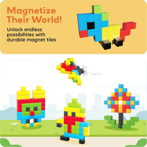 60pc Set 1 Inch 3D 3+ PMC60 PicassoTiles Magnetic Puzzle Cube Building Blocks STEM Construction Toy for Toddlers Kids