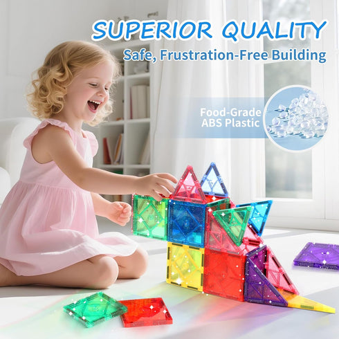 100 4-8, 3 4 5 6 7 8+ Mruikeny Pieces Magnetic Tiles for Kids Ages Glitter Magnetic Building Tiles Preschool Learning