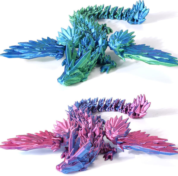 2PCS 3D Printed Dragon with Wings 9" Articulated Dragon Bookshelf Decor for