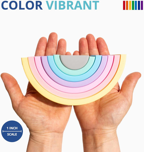 BLUE GINKGO Montessori Silicone Rainbow Stacker - 7 Layers Nesting Puzzle for Kids and Toddlers, Stacking Sensory Toys