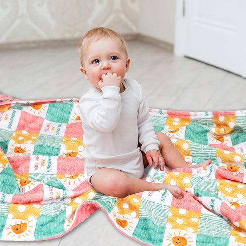 Baby Blanket for Girls, Super Soft Double Layer Minky with Dotted Backing, You are My Sunshine Print, 30 x 40 Inches