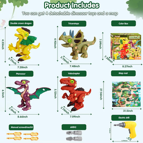 3 4 5 6 7 Take Aprts Dinosaur Toys for Kids Age Boys with Electric Drill & Play Mat STEM Toys DIY Learning Educational