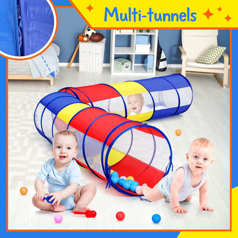 Kids Play Tunnel for Toddlers - Pop Up Crawl Through Tent for Baby or Dog, 2 Mesh Sides, Colorful Crawling Tunnel
