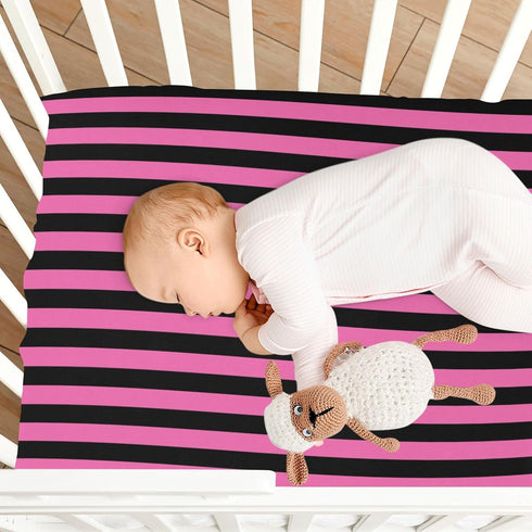 Pigsaly 28x52 inch Crib Sheets Hot Pink Black Vertical Stripes Baby Sheet for Standard Crib Mattress Boys Girls Toddler