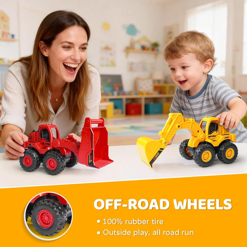 3, 4, 5 (2 Pack) Beestech Construction Toys, Friction Powered Excavator Loader Truck Vehicles, Beach Sand Sandbox Toys