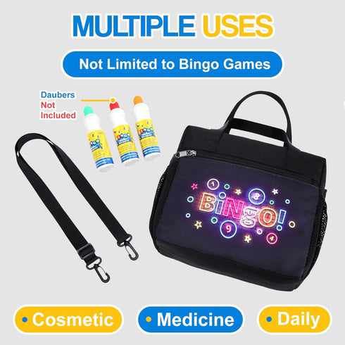Bingo Bag for Supplies, Large Water Resistant Bingo Carry Bag with Pockets for Daubers, Markers, Gifts