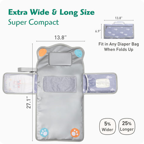 3-in-1 Anti Roll Diaper Changing Pad Mat with Swaddle Strap Portable Waterproof Foldable Travel Station Built