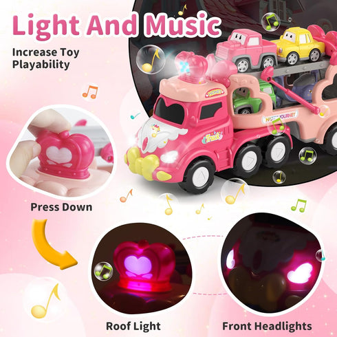2 3 7-in-1 2-4 3-5, 2 3 usrela Toys for Year Old Girl Truck, Carrier Truck with Light & Music, Toddler Girl Toys Age