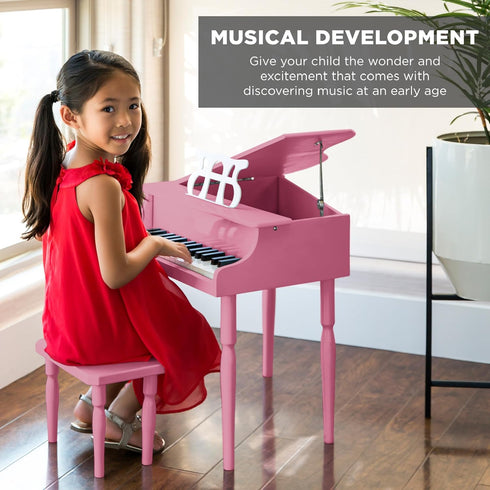 30-Key Best Choice Products Kids Classic Wooden Mini Grand Piano Musical Instrument Toy w/ Piano Lid, Bench, Foldable