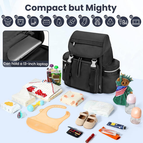 COOLREX Backpack 14L) Diaper Bag with Changing Pad, Pacifier Case & Stroller Straps (Black