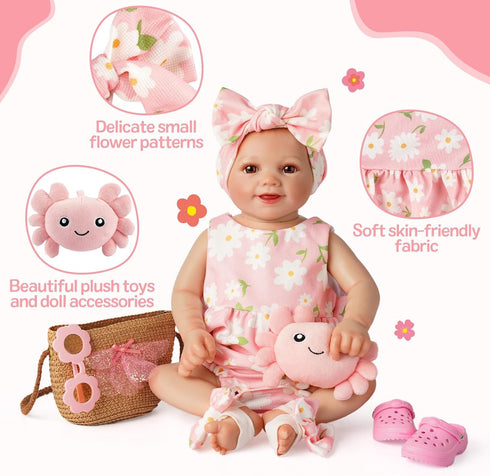 16-20 Inch Set 16 Inch Summer BABESIDE Reborn Baby Doll Clothes with Doll Shoes for Reborn Dolls, Floral Babydoll