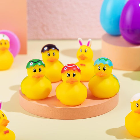 12 JOYIN Pcs Filled Easter Eggs with Rubber Duck and Rabbit Duckies, Bright Colorful Prefilled Easter Eggs for Kids Fun