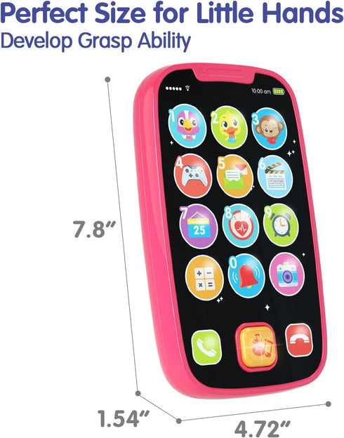 BABYFUNY Toys for 1 Year Old Girl, 15 Functions Phone Toy for 1+ Year Old Girl, Pink Gifts for Kids