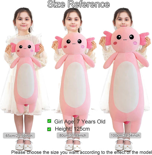 Long Pink Axolotl Plush Pillow, Stuffed Animal for Girls and Boys, Salamander Plush Toy Gift (100cm/39.37inch)