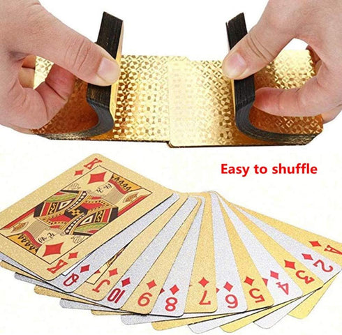 2 Pack Diamond Playing Cards, Waterproof Gold Silver Foil Plastic Poker Cards, High Flexible (Silver+Gold Diamond).